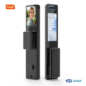 F22 3D Face Recognition CNC Aviation Tempered Glass Panel Video Intercom Smart Lock with TUYA WiFi