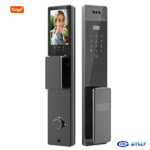 F22 3D Face Recognition CNC Aviation Tempered Glass Panel Video Intercom Smart Lock with TUYA WiFi